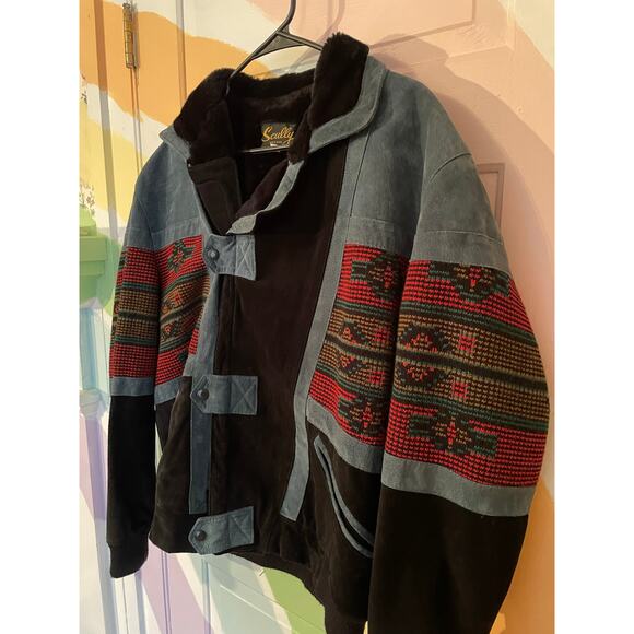 Vintage Scully Southwestern Bomber Jacket L Tapestry Suede Faux Fur - Picture 3 of 11